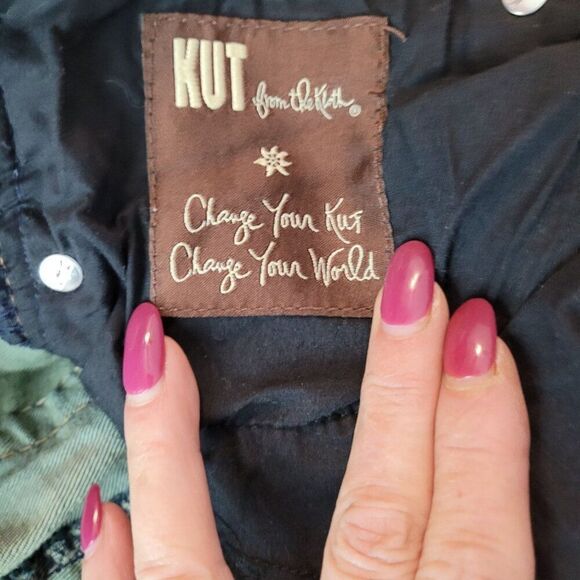 Kut From The Kloth Womens So Low Jeans Sz14 Dark Wash Bootcut Bling Pockets - Picture 4 of 16